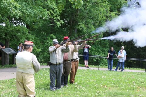 Porter's Battery firing a six pound cannon at Fort Defiance Civil War Park and Interpretive Center’s annual ‘March to the Past’ Event. (Mark Haynes, Discover Clarksville)